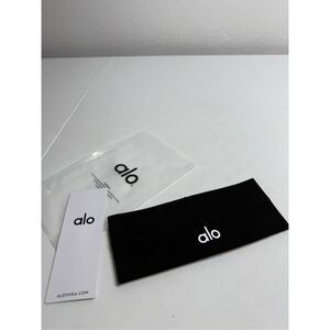NWT Alo Yoga Performance Conquer Ribbed Headband Black/ White Logo One Sz Adult